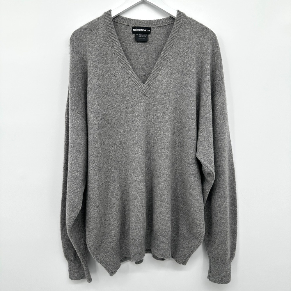 Vintage 80s Neiman Marcus Mens XXL 100% Pure Cashmere Made in Scotland V Neck - Picture 1 of 11